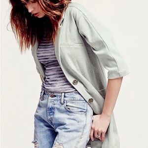 Free People Whole Story Knit Blazer Jacket gray